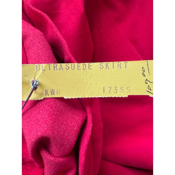 Vintage Red Ultrasuede Skirt Elastic Waist Knee-Length A-Line Side Slit Womens - Picture 4 of 5
